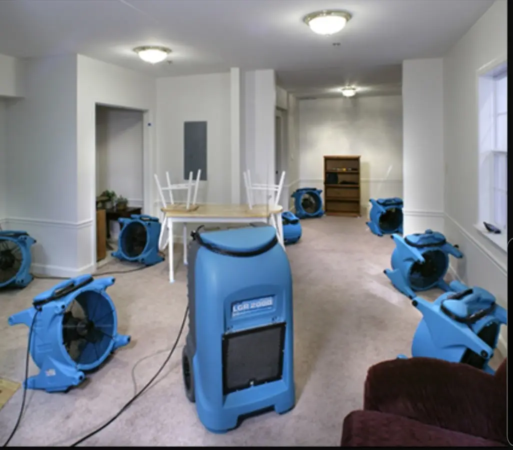 Air movers and dehumidifier setup for Water Extraction & Removal in Mammoth Lakes